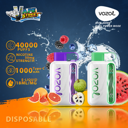 Vozol Star 40K Disposable Vape 50mg (Dual Power Mode)