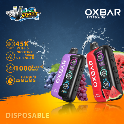 OXBAR TRI FUSION 45K PUFFS 50MG DISPOSABLE VAPE (Triple Tank Control)