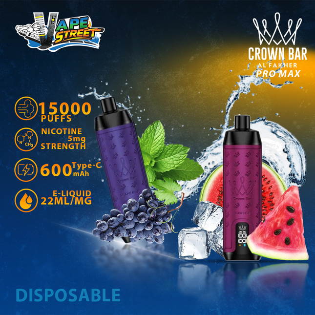 Al Fakher Shisha Crown Bar 15000 PRO MAX PUFFS DISPOSABLE VAPE