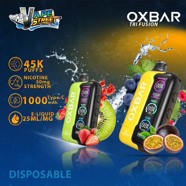 OXBAR TRI FUSION 45K PUFFS 50MG DISPOSABLE VAPE (Triple Tank Control)